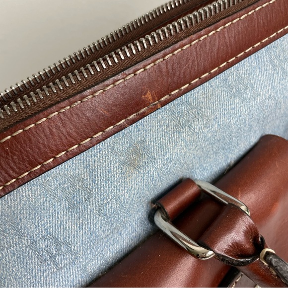 DOONEY & BOURKE Signature Mono Canvas Brown Leather Double Pocket Satchel - Picture 15 of 15